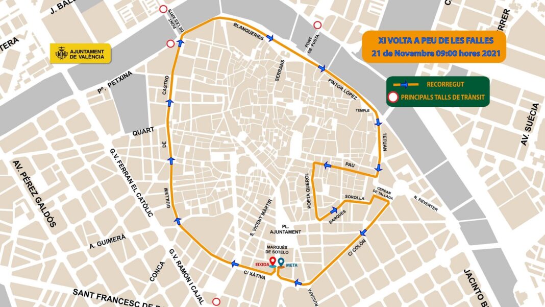 La XI edició de la ‘Volta a Peu de les Falles 2021’ recorrerà este diumenge els carrers de la ronda interior