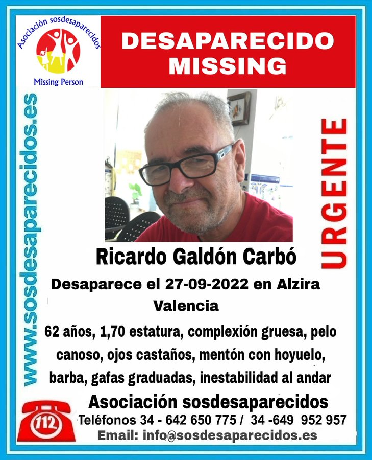 Desaparecido un hombre de 62 años en Alzira