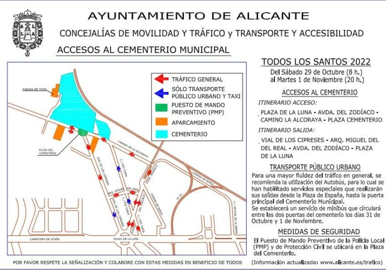Alicante refuerza el dispositivo de Todos los Santos para facilitar las visitas al cementerio